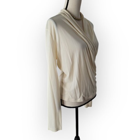 Anne Klein Ivory 100% Silk Faux Wrap Top L - Picture 5 of 8